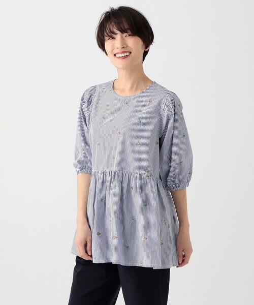 ブラウス シャツ ストライプ刺繍切替ブラウス/MAISON SAJOU レディース