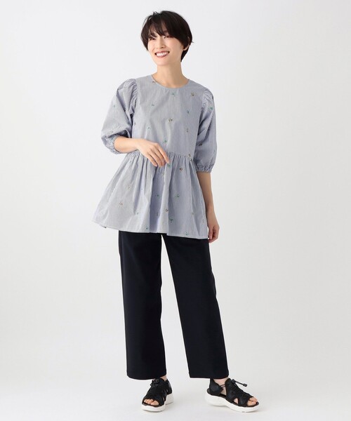 【新品】アフタヌーンティー　メゾンサジュー　ティアードワンピース　刺繍ストライプ Afternoon Tea ワンピース ストライプ刺繍ティアードワンピース