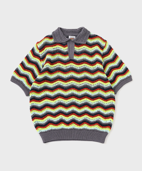 未使用　別注 COOHEM コーヘン　アーガイル　サマーニット　ギマコットン セール】【COOHEM（コーヘン）】ZIGZAG SUKASHI KNIT PULLOVER