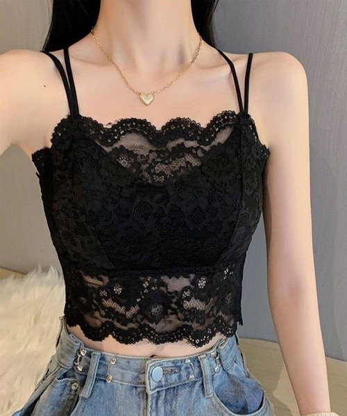 NuNuNa キャミソール 「NuNuNa」カップ付き ダブルストラップ レース