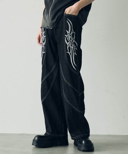 Shoowtime ジーンズ Embroidered straight denim pants / 刺繍