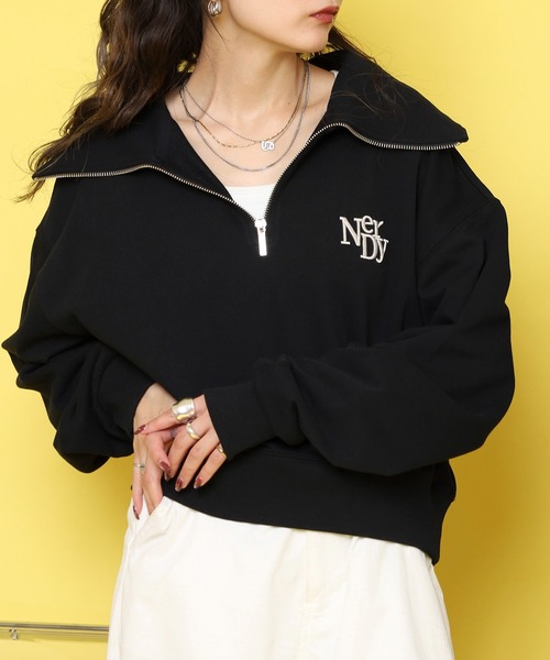 NERDY トレーナー スウェット フリースクロップドハーフジップ