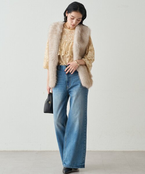 【Loungedress】レースフリルブラウス　オフホワイト Loungedress ブラウス シャツ レースフリルブラウス レディース