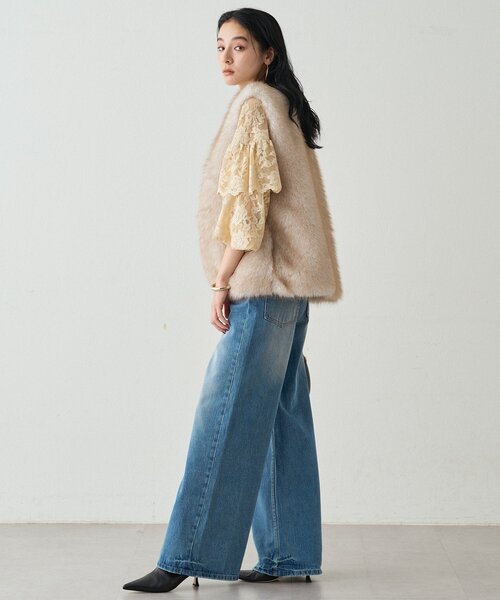 【Loungedress】レースフリルブラウス　オフホワイト Loungedress ブラウス シャツ レースフリルブラウス レディース