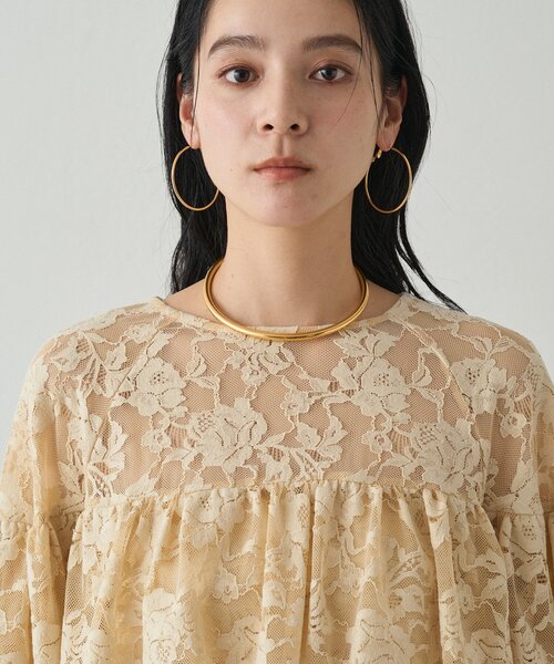 【Loungedress】レースフリルブラウス　オフホワイト Loungedress ブラウス シャツ レースフリルブラウス レディース