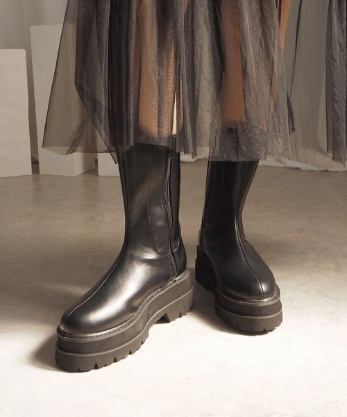 美品 PLAIN PEOPLE サイドゴアブーツ ブラック 36 厚底 タマリス Tamaris 本革サイドゴアブーツ （ブラック） -waja bazar