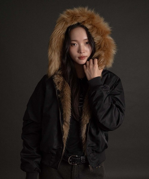 apres jour mignon フードフェイクファー付きブルゾン apres jour mignon（アプレジュールミニョン） ブルゾン アウター