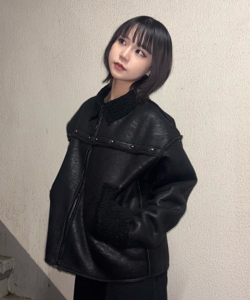 コムサデモード メン★リアルムートン羊革★ムートンコート レザージャケットL黒 コムサデモード メン☆リアルムートン羊革☆ムートンコート レザー