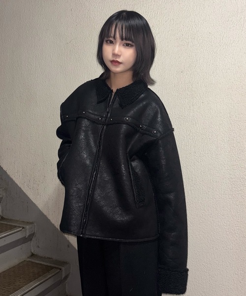 激レア　JUNKO KOSHINO ムートンジャケット レザージャケット 黒 本物 ムートンジャケット メンズ ブラック 黒 ライダースジャケット