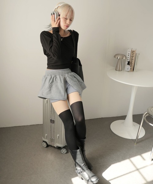 ULYSSES パンツ レイヤードスカート付きスウェットショートパンツ