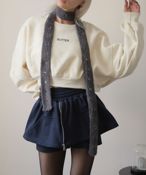 ULYSSES パンツ レイヤードスカート付きスウェットショートパンツ