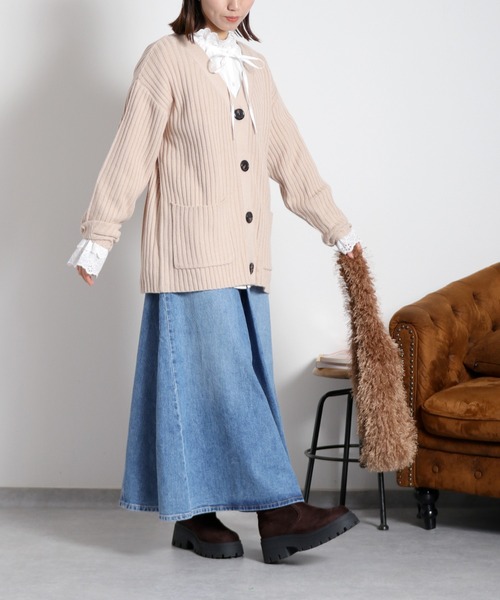 cepo（セポ） デニムスカート フロントタック ロングフレアーデニム