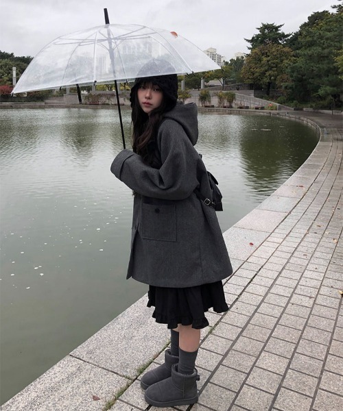 Aelina コート チェスターコート フード付きメルトンミドル丈コート