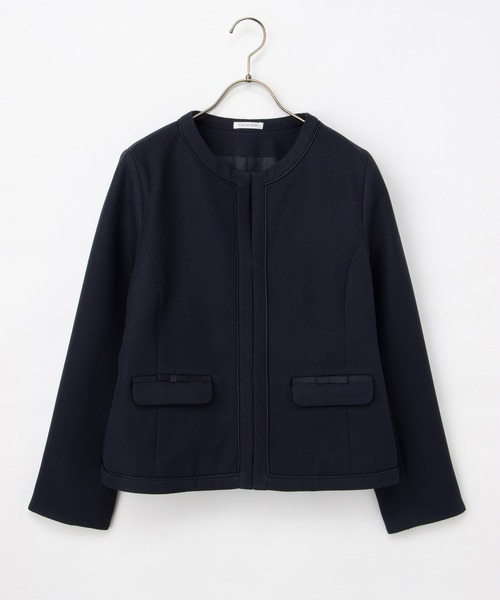 定価4.8万 アニエスベー エコファー ジャケット ノーカラー リボン 40 Honeys（ハニーズ） ジャケット ノーカラージャケット リボン使いノー