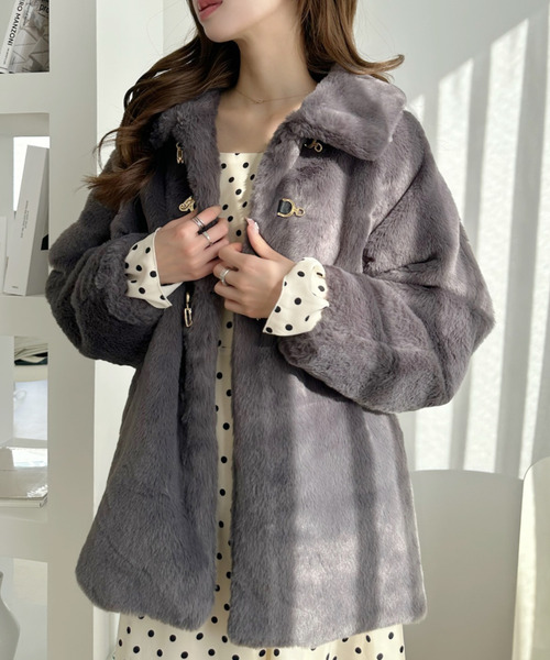 Ada. ブルゾン アウター ラビット風 エコファー ビット付 ミドルコート