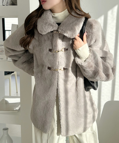 美品☆ ラビットファー ジャケット コート チェスターコート ミドル丈 毛皮 L ANOTHER BRANCH OLIVE des OLIVE ブルゾン アウター ラビットファー