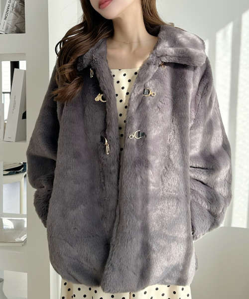 Ada. ブルゾン アウター ラビット風 エコファー ビット付 ミドルコート