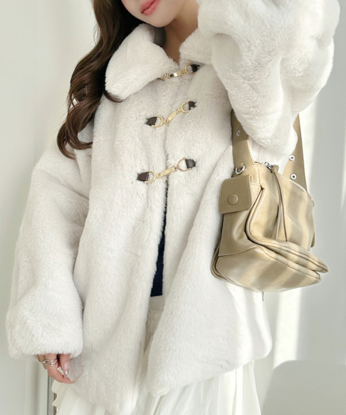 Ada. ブルゾン アウター ラビット風 エコファー ビット付 ミドルコート