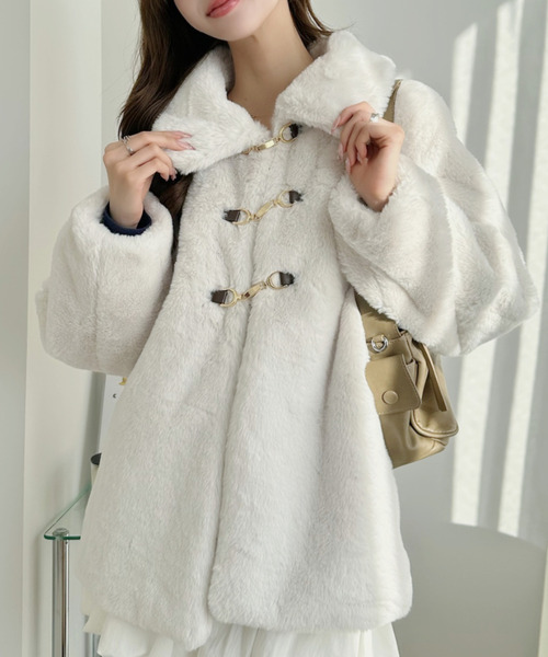 Ada. ブルゾン アウター ラビット風 エコファー ビット付 ミドルコート