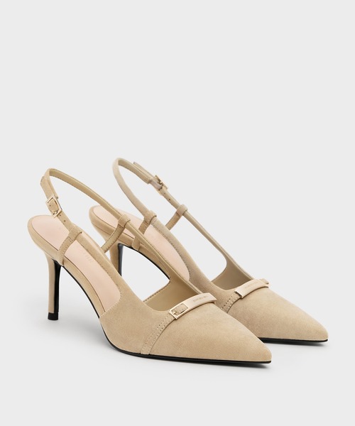 CHARLES & KEITH スリングバックパンプス 定価約1.4万円 美品 CHARLES ＆ KEITH（チャールズ&キース） パンプス メタリックバー