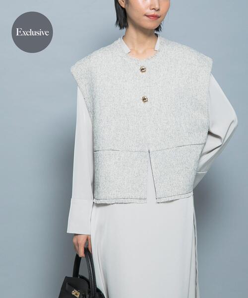ベスト ジレ 「別注」CHIGNON×ROSSO ツイードショートベスト