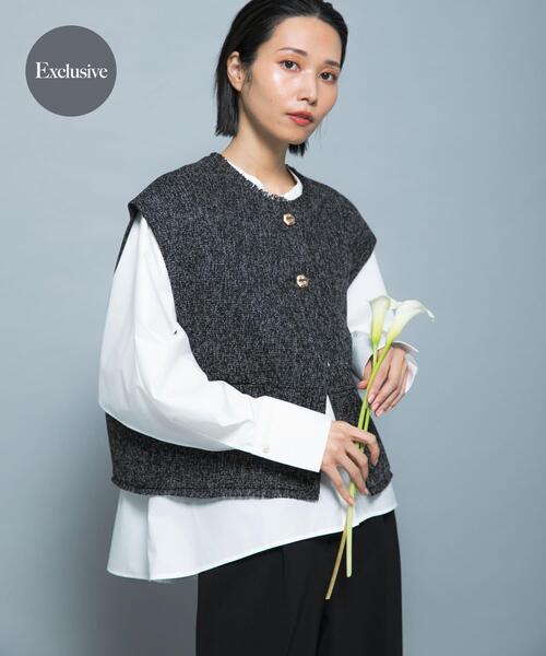 ベスト ジレ 「別注」CHIGNON×ROSSO ツイードショートベスト