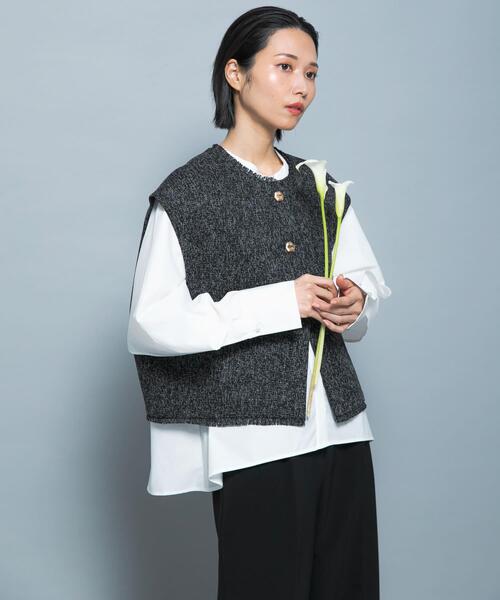 ベスト ジレ 「別注」CHIGNON×ROSSO ツイードショートベスト