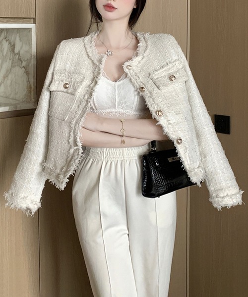 「Jasmine Grandiflorum」 ツイードジャケット FREE ピンク レディース_画像3