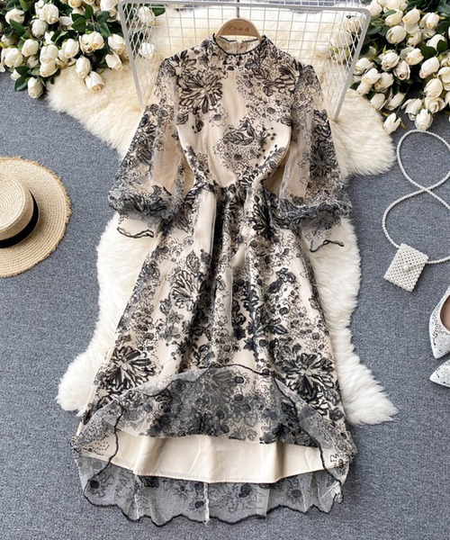 「SMILE ORCHID」 7分袖ワンピース L ベージュ レディース_画像2