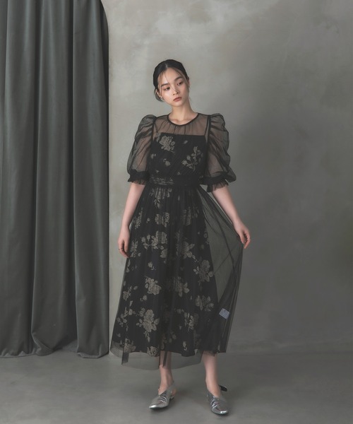 Rose of Sharon ドレス シアーレイヤード花柄パフ袖ドレス : ZOZOTOWN