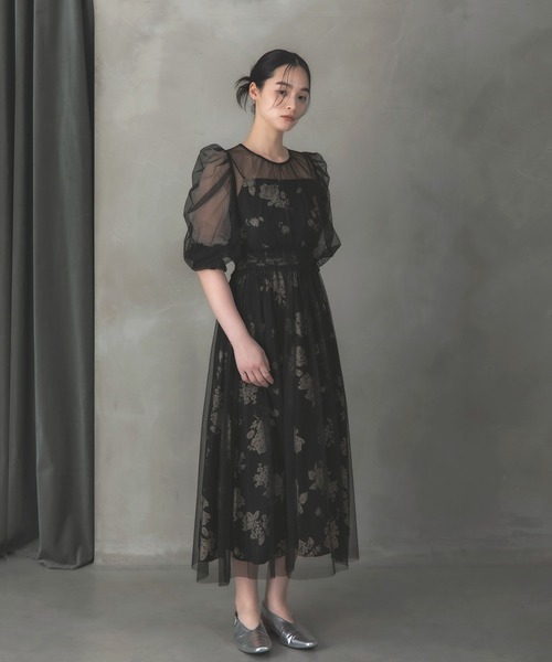 Rose of Sharon ドレス シアーレイヤード花柄パフ袖ドレス : ZOZOTOWN 