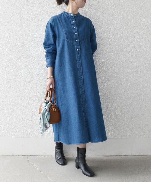 「SHIPS any」 長袖ワンピース ONE SIZE ネイビー レディース_4