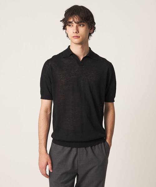 UNITED ARROWS ブラックポロシャツ 半袖 UNITED ARROWS（ユナイテッドアローズ） ポロシャツ 半袖 リネン