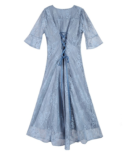「DRESS PLUS」 半袖ワンピース X-LARGE ブルー レディース_画像3