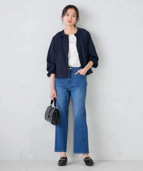 ジャケット ノーカラージャケット 「接触冷感/UVカット」リネンライクノーカラージップブルゾン「セットアップ対応/アンチピリング」 レディースの画像