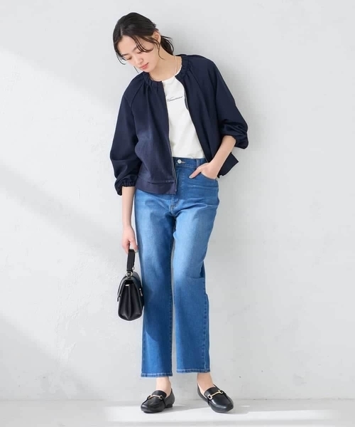 ジャケット ノーカラージャケット 「接触冷感/UVカット」リネンライクノーカラージップブルゾン「セットアップ対応/アンチピリング」 レディースの画像