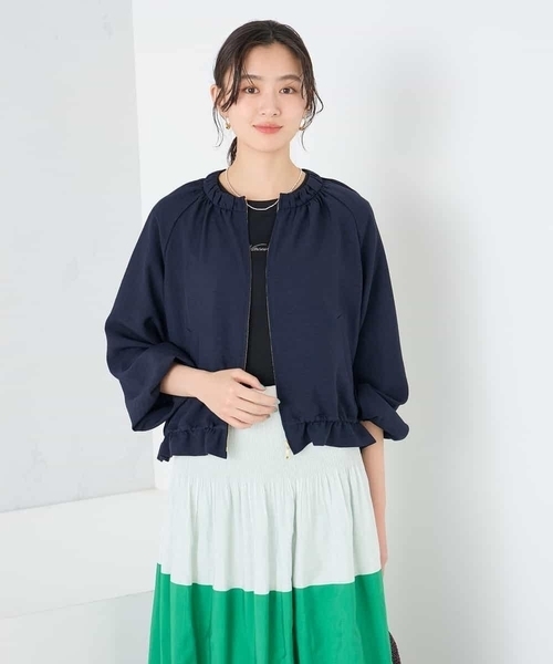 ジャケット ノーカラージャケット 「接触冷感/UVカット」リネンライクノーカラージップブルゾン「セットアップ対応/アンチピリング」 レディースの画像