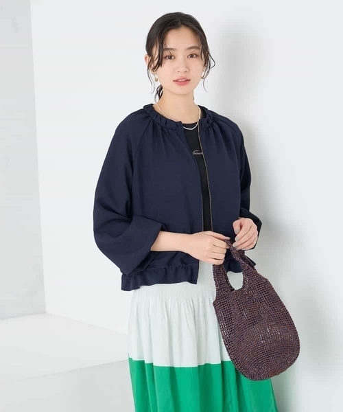ジャケット ノーカラージャケット 「接触冷感/UVカット」リネンライクノーカラージップブルゾン「セットアップ対応/アンチピリング」 レディースの画像