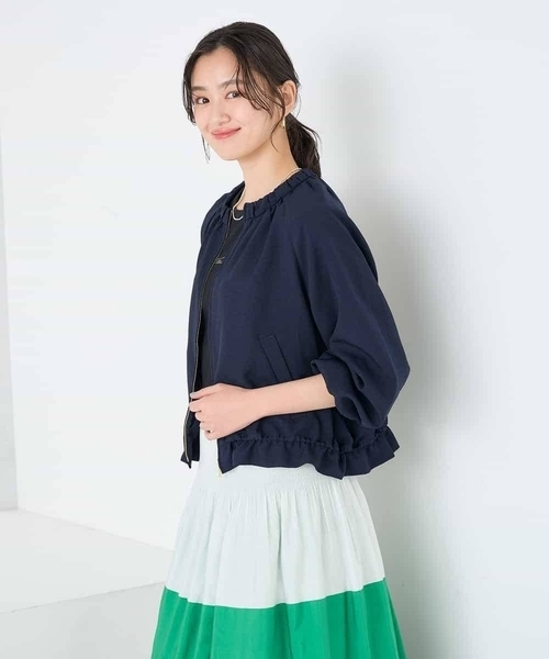ジャケット ノーカラージャケット 「接触冷感/UVカット」リネンライクノーカラージップブルゾン「セットアップ対応/アンチピリング」 レディースの画像