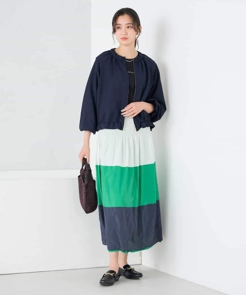 ジャケット ノーカラージャケット 「接触冷感/UVカット」リネンライクノーカラージップブルゾン「セットアップ対応/アンチピリング」 レディースの画像