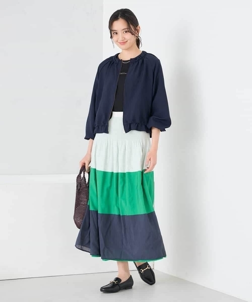 ジャケット ノーカラージャケット 「接触冷感/UVカット」リネンライクノーカラージップブルゾン「セットアップ対応/アンチピリング」 レディースの画像