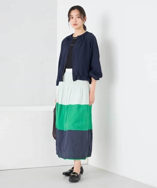 ジャケット ノーカラージャケット 「接触冷感/UVカット」リネンライクノーカラージップブルゾン「セットアップ対応/アンチピリング」 レディースの画像