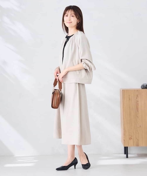 ジャケット ノーカラージャケット 「接触冷感/UVカット」リネンライクノーカラージップブルゾン「セットアップ対応/アンチピリング」 レディースの画像