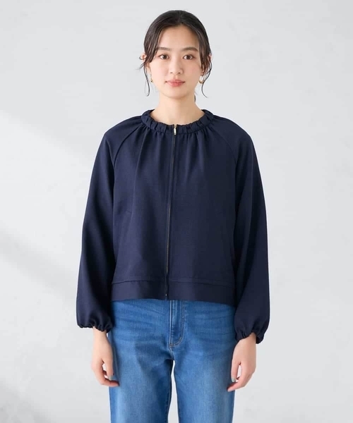ジャケット ノーカラージャケット 「接触冷感/UVカット」リネンライクノーカラージップブルゾン「セットアップ対応/アンチピリング」 レディースの画像