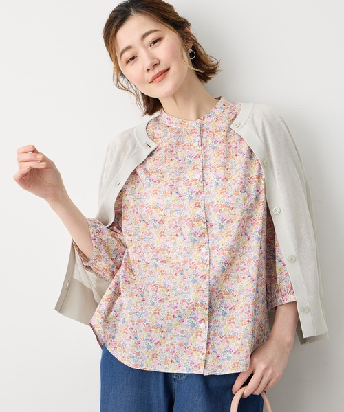 ブラウス シャツ 「Liberty」リバティプリントスタンドカラーシャツ レディースの画像