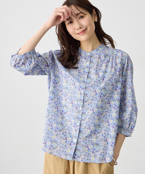 ブラウス シャツ 「Liberty」リバティプリントスタンドカラーシャツ レディースの画像