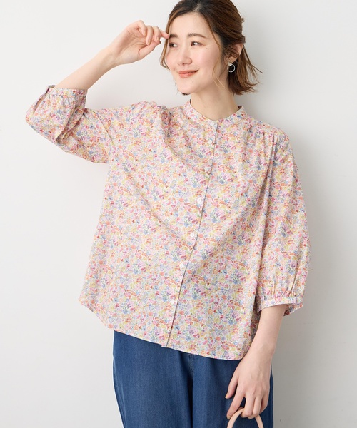 ブラウス シャツ 「Liberty」リバティプリントスタンドカラーシャツ レディースの画像
