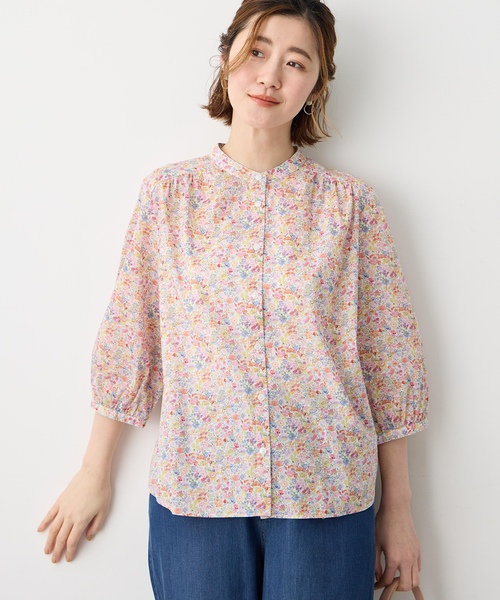 ブラウス シャツ 「Liberty」リバティプリントスタンドカラーシャツ レディースの画像