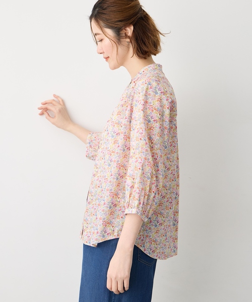 ブラウス シャツ 「Liberty」リバティプリントスタンドカラーシャツ レディースの画像