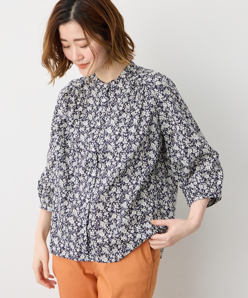 ブラウス シャツ 「Liberty」リバティプリントスタンドカラーシャツ レディースの画像
